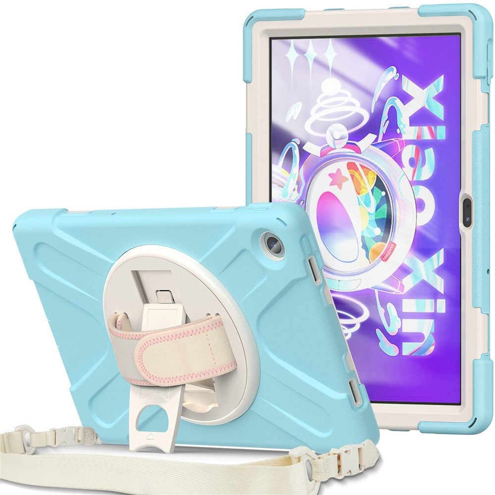 For Lenovo Tab M10 Plus (3rd Gen) / Xiaoxin Pad 2022 10.6 inch TB-125F / TB-128F 360 Degree Rotatable Hand Strap Tablet Case PC + Silicone Kickstand Cover with Shoulder Strap