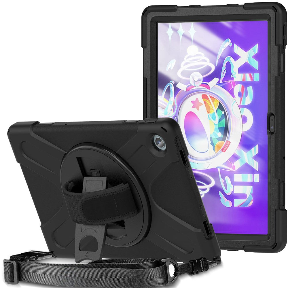 For Lenovo Tab M10 Plus (3rd Gen) / Xiaoxin Pad 2022 10.6 inch TB-125F / TB-128F 360 Degree Rotatable Hand Strap Tablet Case PC + Silicone Kickstand Cover with Shoulder Strap