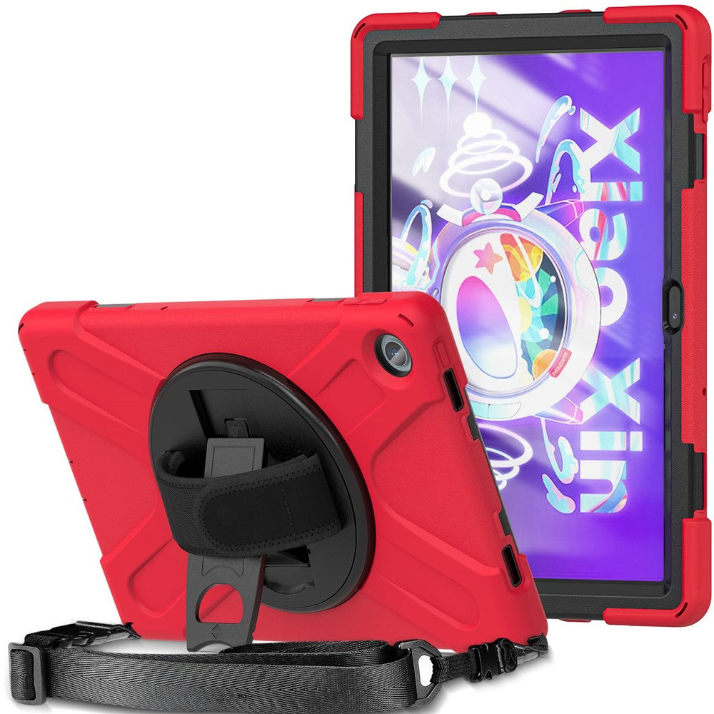 For Lenovo Tab M10 Plus (3rd Gen) / Xiaoxin Pad 2022 10.6 inch TB-125F / TB-128F 360 Degree Rotatable Hand Strap Tablet Case PC + Silicone Kickstand Cover with Shoulder Strap
