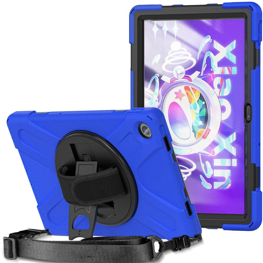 For Lenovo Tab M10 Plus (3rd Gen) / Xiaoxin Pad 2022 10.6 inch TB-125F / TB-128F 360 Degree Rotatable Hand Strap Tablet Case PC + Silicone Kickstand Cover with Shoulder Strap