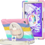 For Lenovo Tab M10 Plus (3rd Gen) / Xiaoxin Pad 2022 10.6 inch TB-125F / TB-128F 360 Degree Rotatable Hand Strap Tablet Case PC + Silicone Kickstand Cover with Shoulder Strap