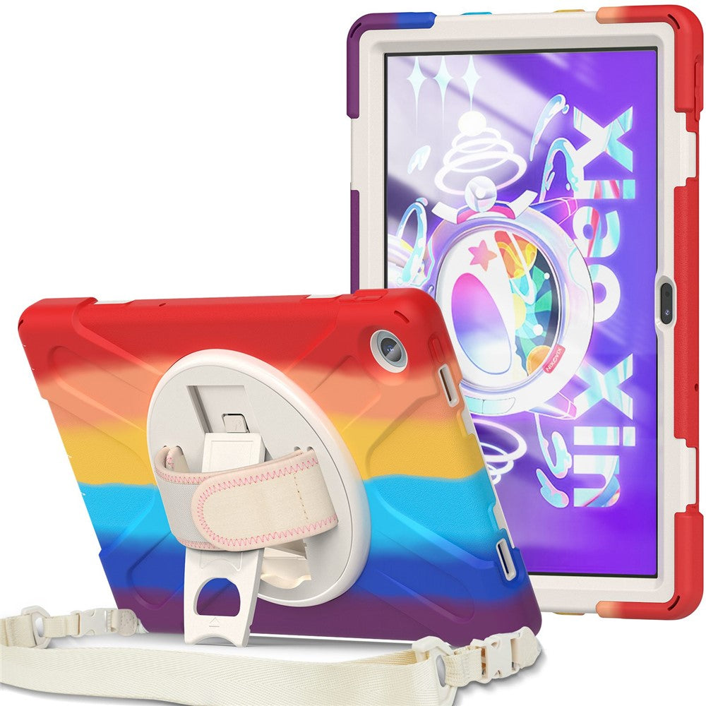 For Lenovo Tab M10 Plus (3rd Gen) / Xiaoxin Pad 2022 10.6 inch TB-125F / TB-128F 360 Degree Rotatable Hand Strap Tablet Case PC + Silicone Kickstand Cover with Shoulder Strap