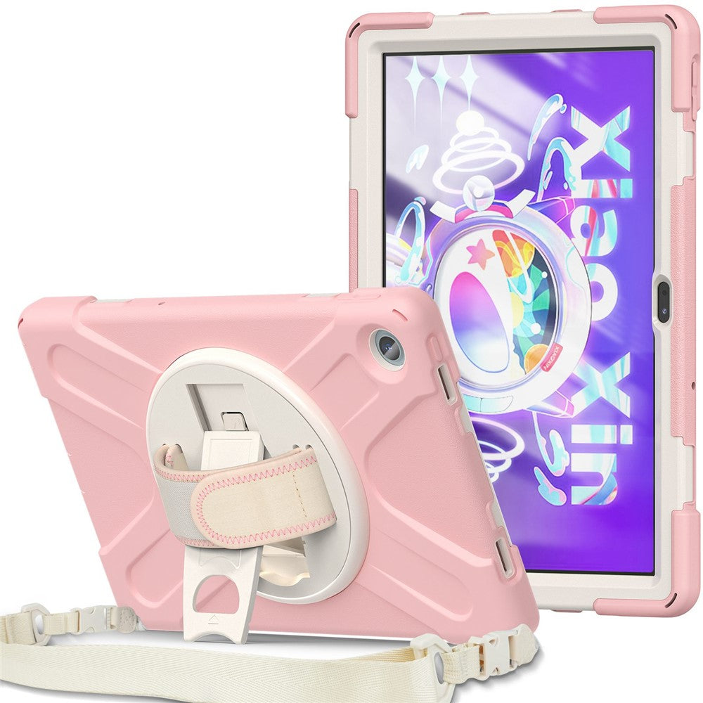 For Lenovo Tab M10 Plus (3rd Gen) / Xiaoxin Pad 2022 10.6 inch TB-125F / TB-128F 360 Degree Rotatable Hand Strap Tablet Case PC + Silicone Kickstand Cover with Shoulder Strap