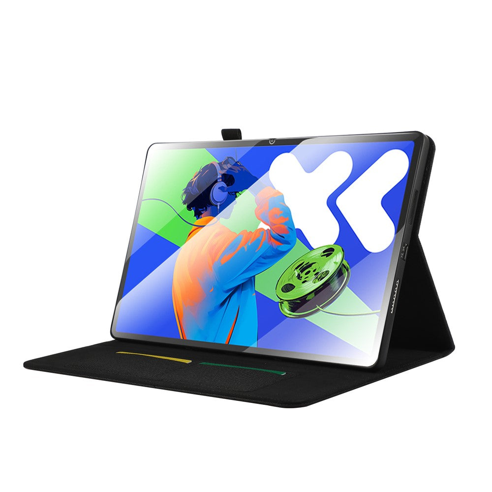 For Lenovo Xiaoxin Pad Pro 12.7 inch Leather Case Card Holder Cloth Texture Tablet Stand Cover