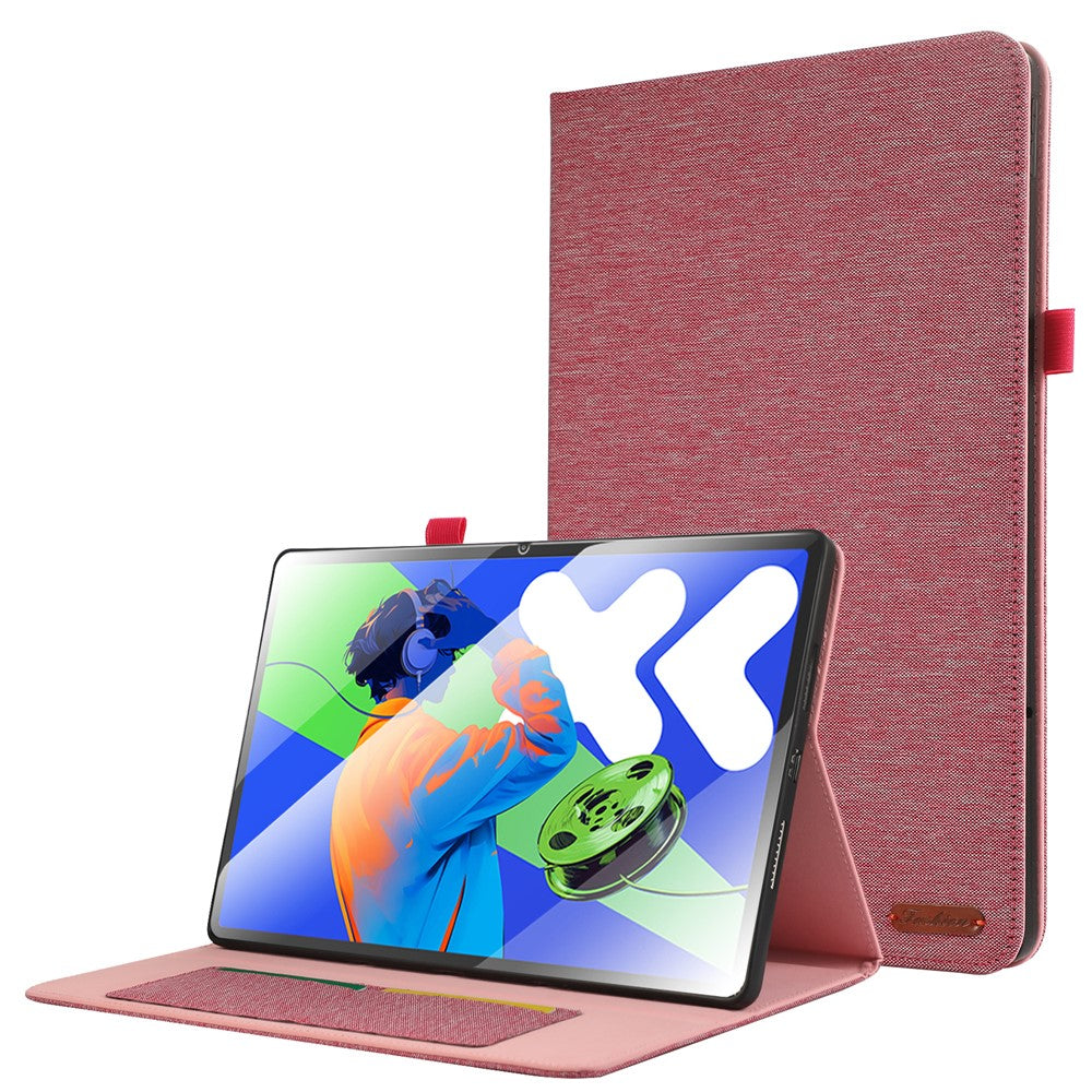 For Lenovo Xiaoxin Pad Pro 12.7 inch Leather Case Card Holder Cloth Texture Tablet Stand Cover