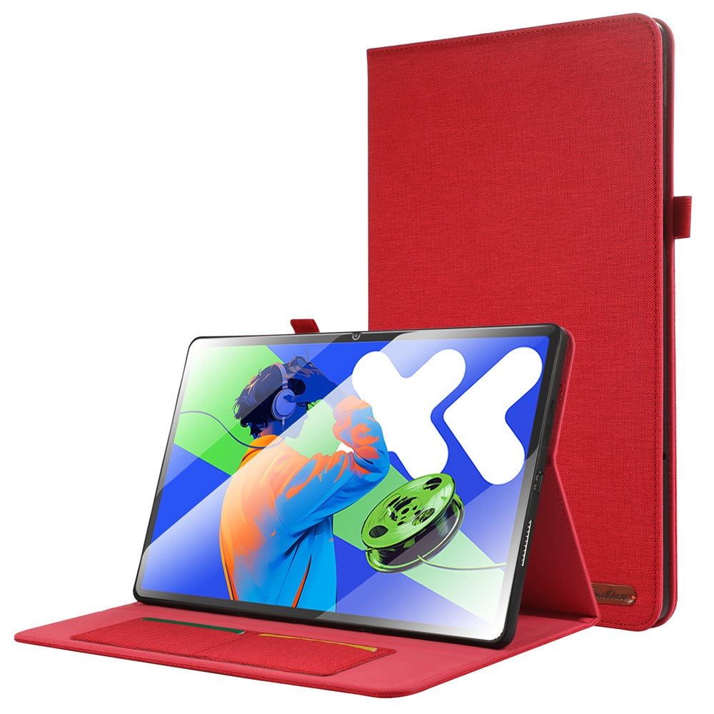 For Lenovo Xiaoxin Pad Pro 12.7 inch Leather Case Card Holder Cloth Texture Tablet Stand Cover