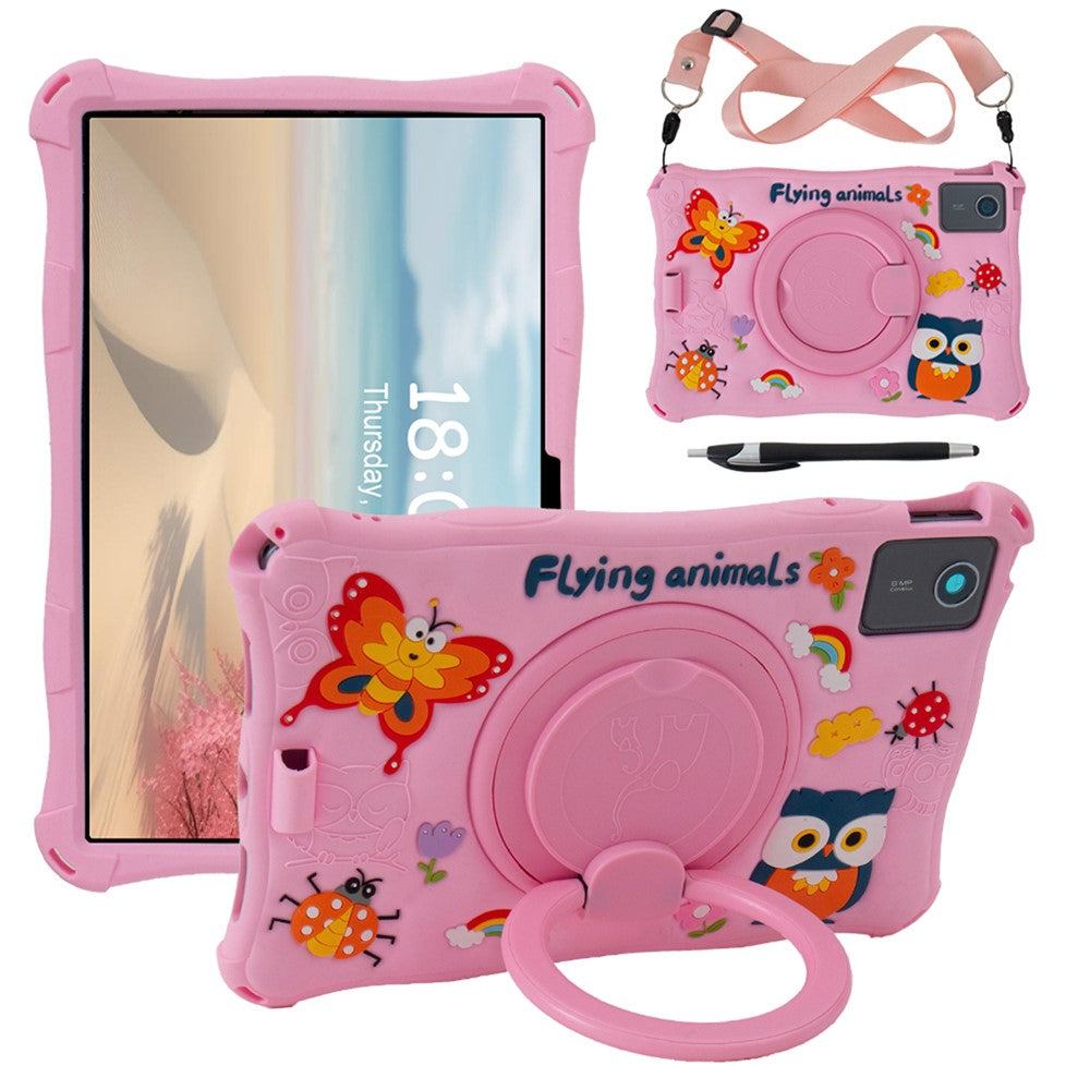 For Lenovo Tab M11 TB330FU / 331FC / Xiaoxin Pad 11 2024 Case with Shoulder Strap Kickstand Cartoon Silicone Cover