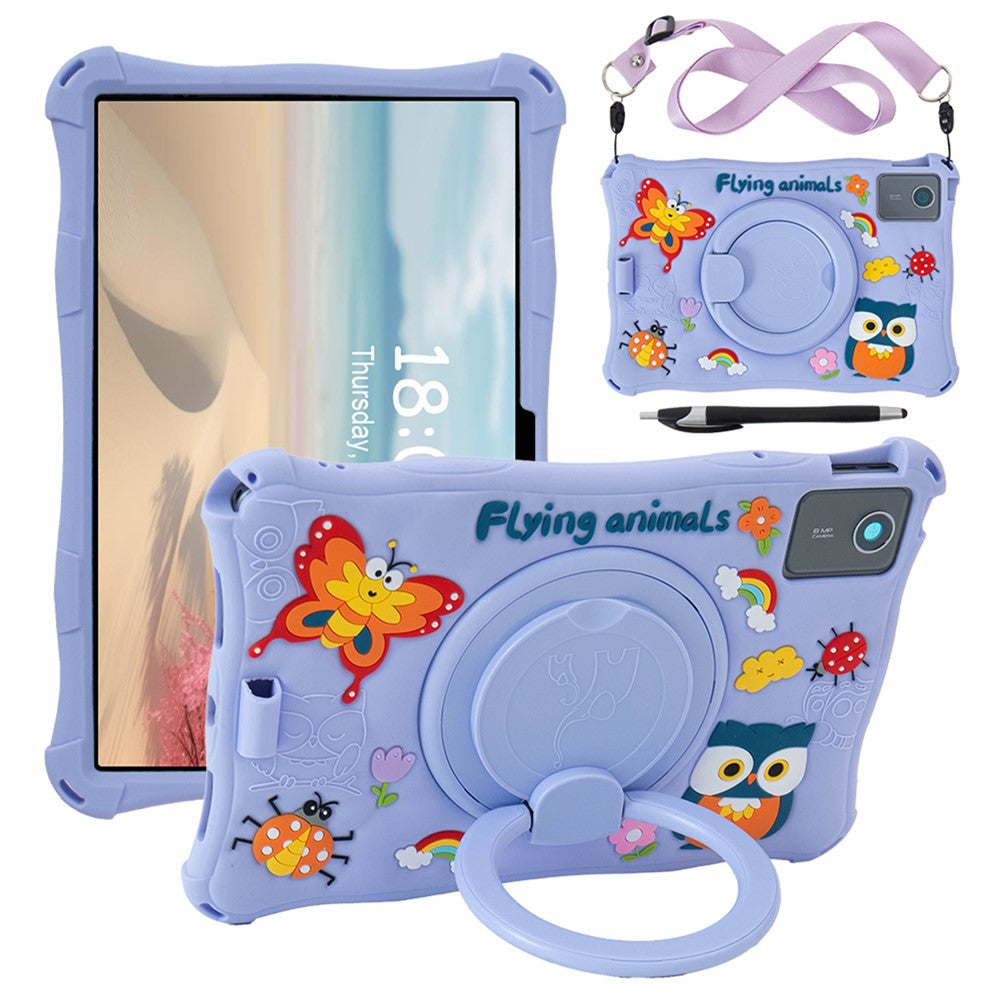 For Lenovo Tab M11 TB330FU / 331FC / Xiaoxin Pad 11 2024 Case with Shoulder Strap Kickstand Cartoon Silicone Cover