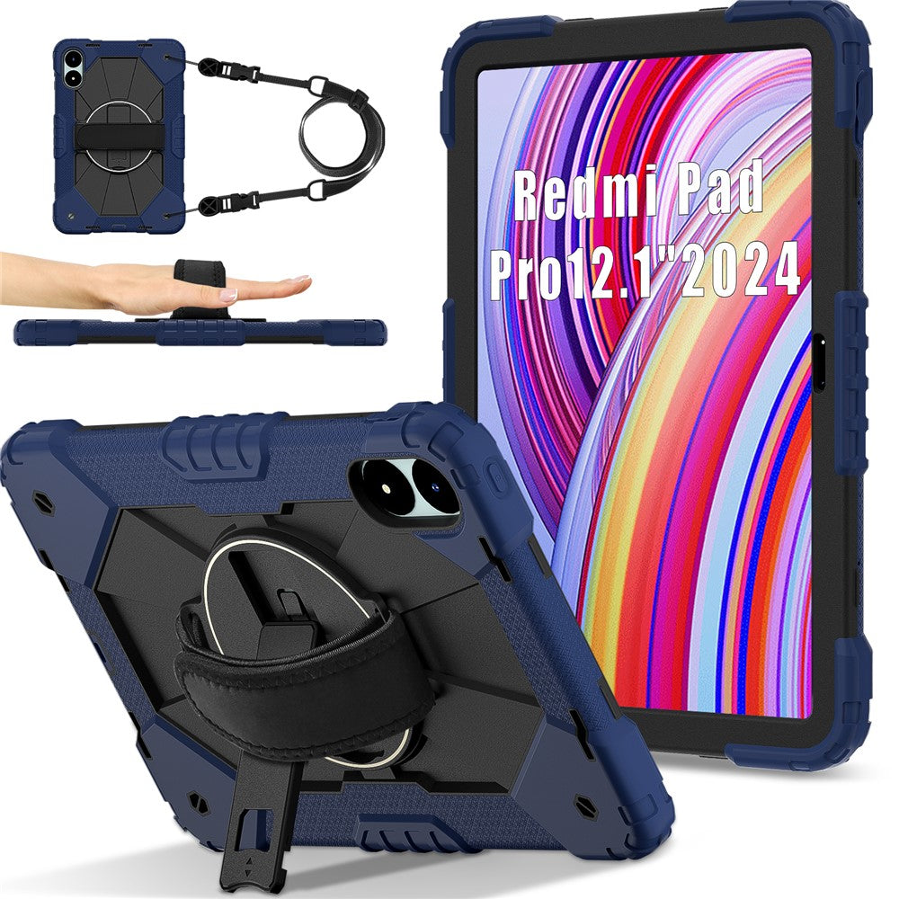 For Xiaomi Redmi Pad Pro 5G / Pad Pro / Poco Pad 4G Case Kickstand Silicone+PC Tablet Cover with Shoulder Strap
