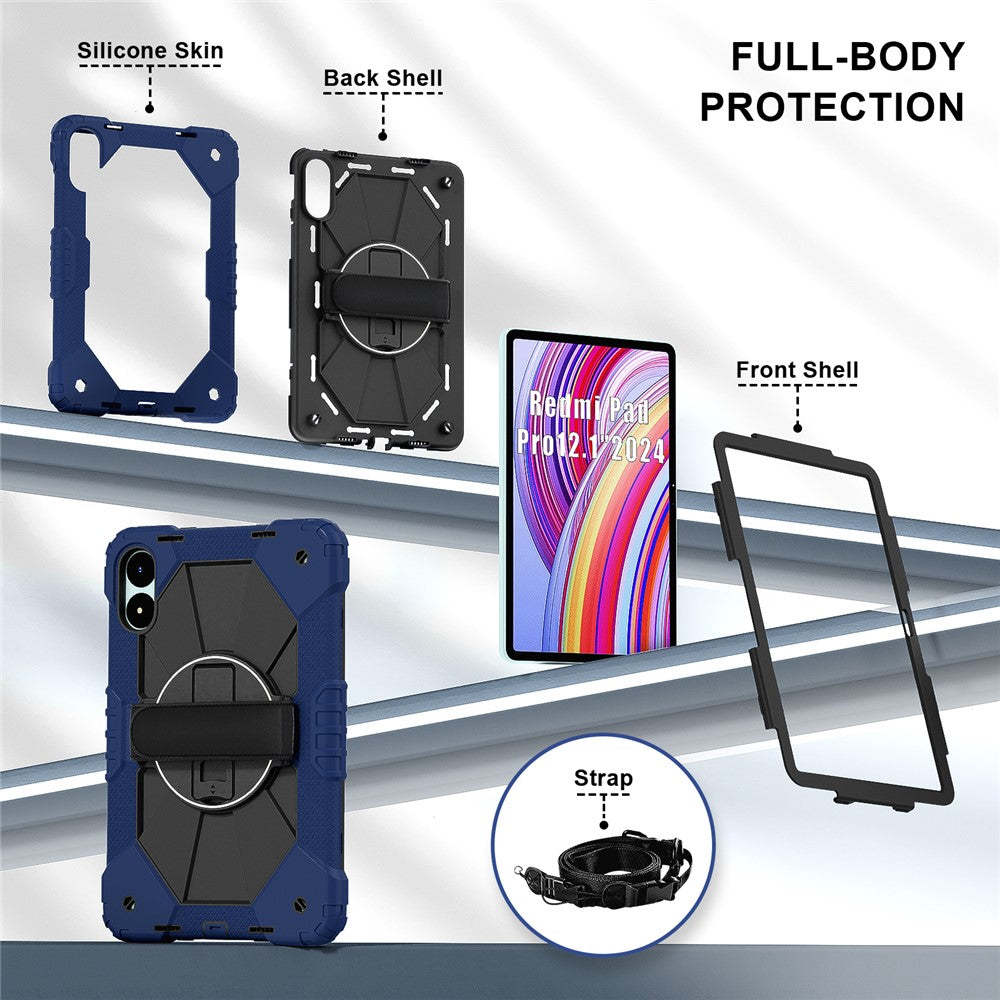 For Xiaomi Redmi Pad Pro 5G / Pad Pro / Poco Pad 4G Case Kickstand Silicone+PC Tablet Cover with Shoulder Strap