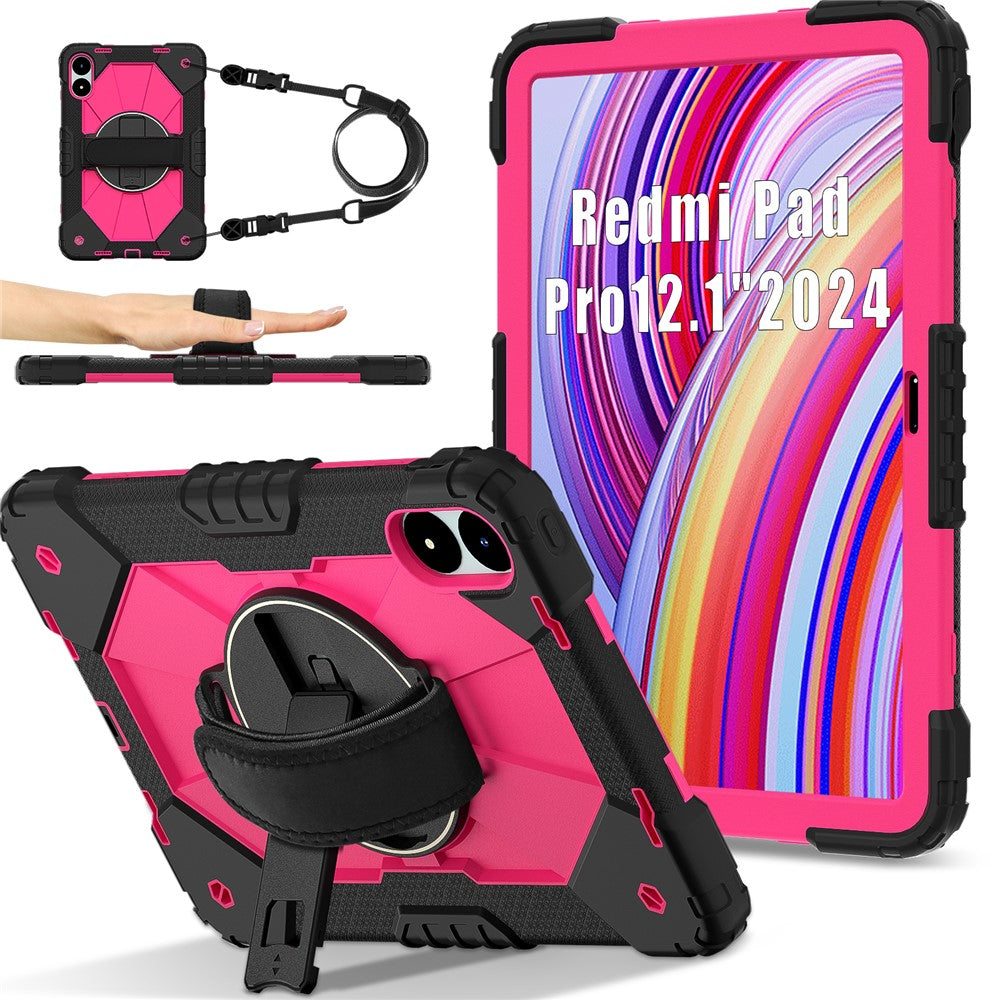 For Xiaomi Redmi Pad Pro 5G / Pad Pro / Poco Pad 4G Case Kickstand Silicone+PC Tablet Cover with Shoulder Strap