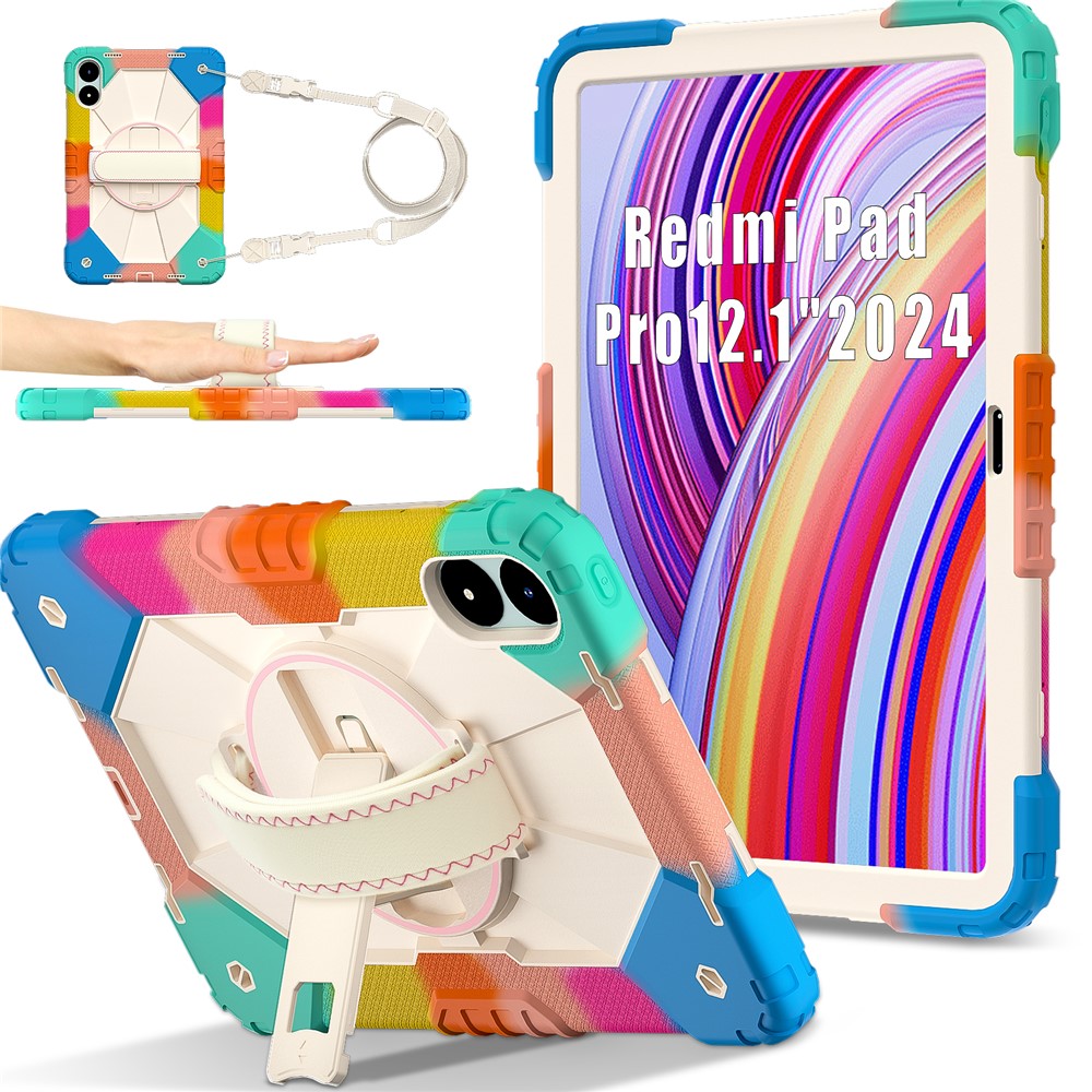 For Xiaomi Redmi Pad Pro 5G / Pad Pro / Poco Pad 4G Case Kickstand Silicone+PC Tablet Cover with Shoulder Strap