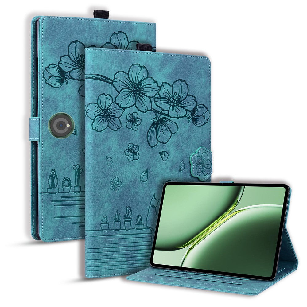 For OnePlus Pad Pro / Pad 2 Case Card Slots Leather Tablet Stand Folio Cover Flower Cat