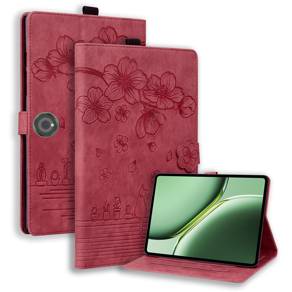 For OnePlus Pad Pro / Pad 2 Case Card Slots Leather Tablet Stand Folio Cover Flower Cat