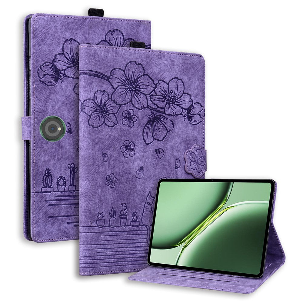 For OnePlus Pad Pro / Pad 2 Case Card Slots Leather Tablet Stand Folio Cover Flower Cat
