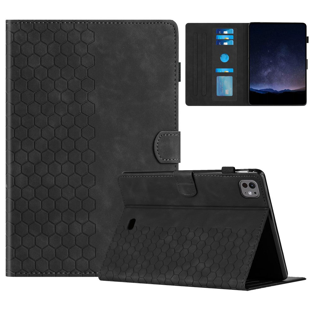 For iPad Pro 11 (2025) / 11 (2024) Case Honeycomb Printed Leather Tablet Cover with Card Slot