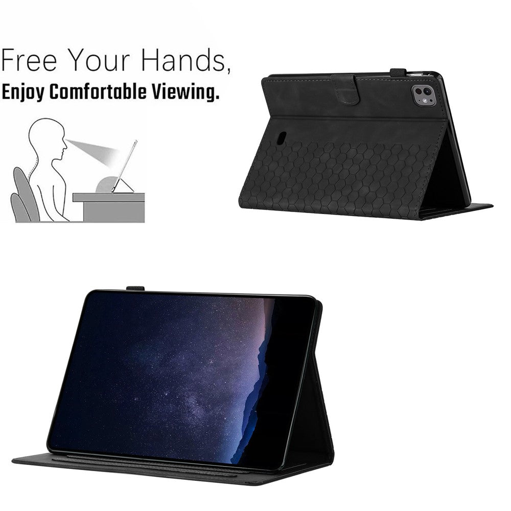 For iPad Pro 11 (2025) / 11 (2024) Case Honeycomb Printed Leather Tablet Cover with Card Slot