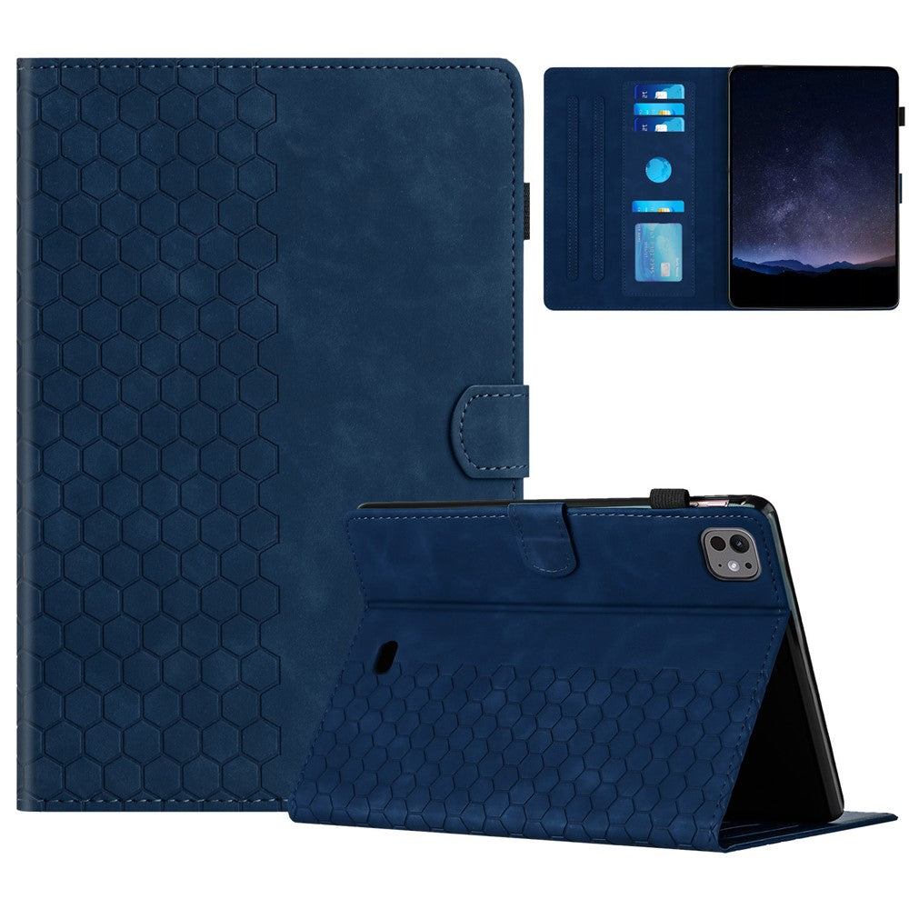 For iPad Pro 11 (2025) / 11 (2024) Case Honeycomb Printed Leather Tablet Cover with Card Slot