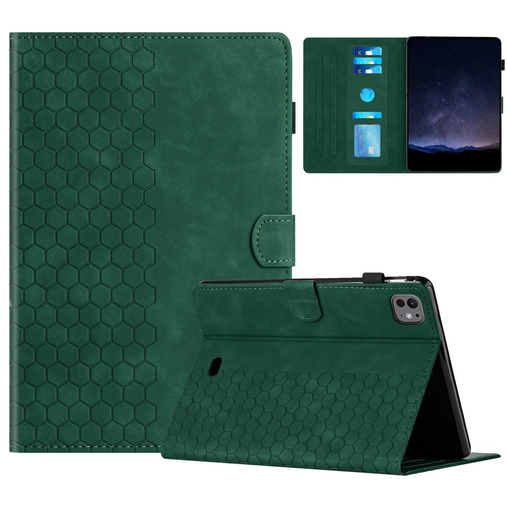 For iPad Pro 11 (2025) / 11 (2024) Case Honeycomb Printed Leather Tablet Cover with Card Slot