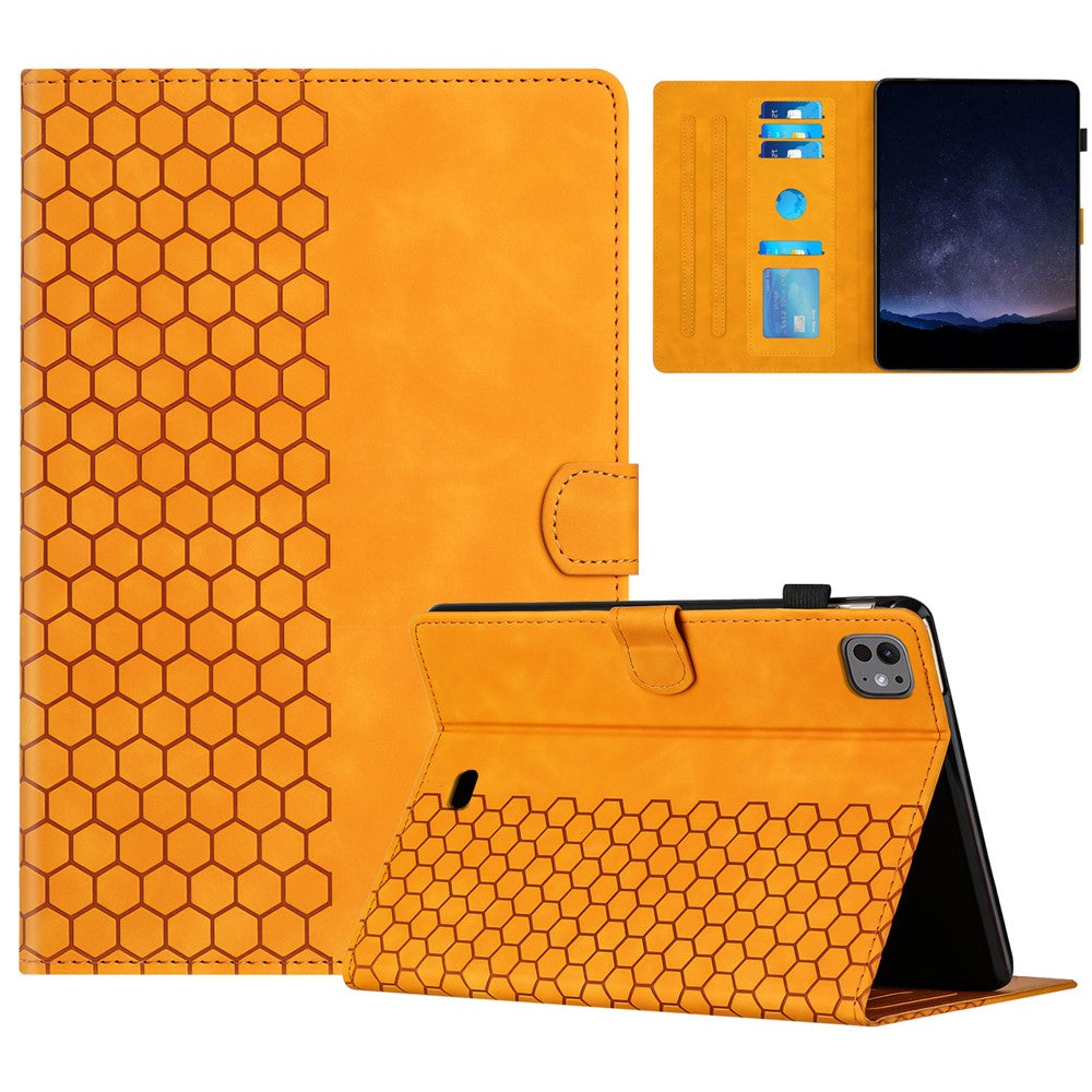 For iPad Pro 11 (2025) / 11 (2024) Case Honeycomb Printed Leather Tablet Cover with Card Slot