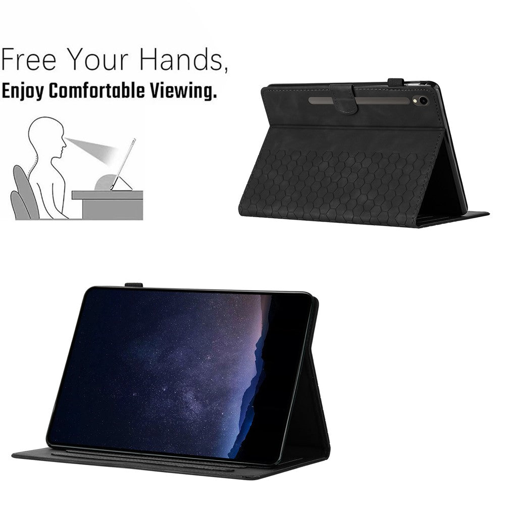 For Samsung Galaxy Tab S10 FE / S9 FE / S9 Case Honeycomb Printed Leather Tablet Cover with Card Slot