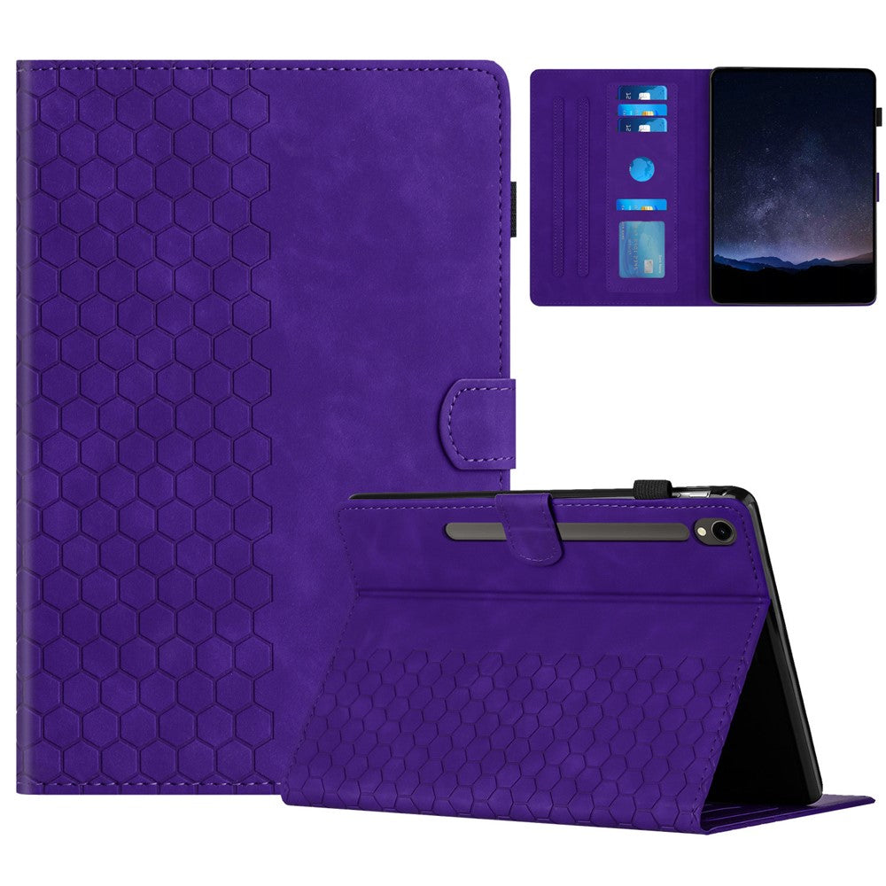 For Samsung Galaxy Tab S10 FE / S9 FE / S9 Case Honeycomb Printed Leather Tablet Cover with Card Slot