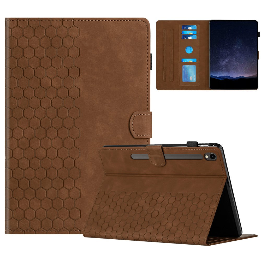 For Samsung Galaxy Tab S10 FE / S9 FE / S9 Case Honeycomb Printed Leather Tablet Cover with Card Slot