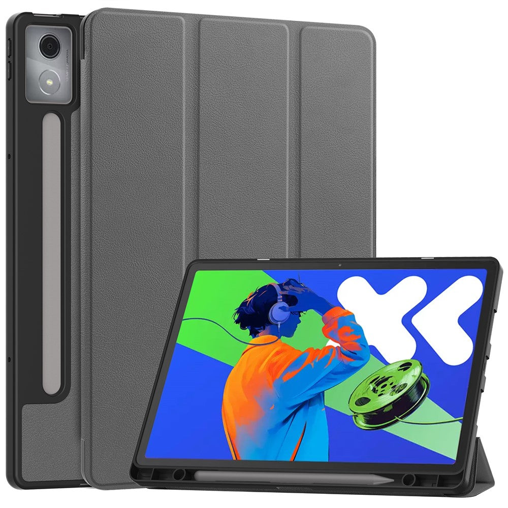 For Lenovo Xiaoxin Pad Pro 12.7 (2025) Stand Case Shock-Absorbent Leather Tablet Cover with Pen Slot
