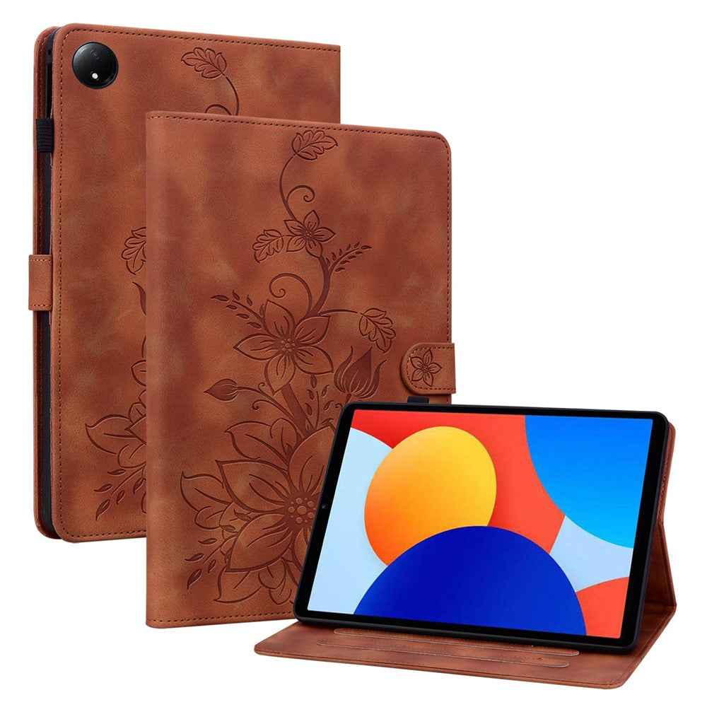 For Xiaomi Redmi Pad SE 4G 8.7 inch Case Lily Flower Imprint Card Slots Leather Tablet Cover