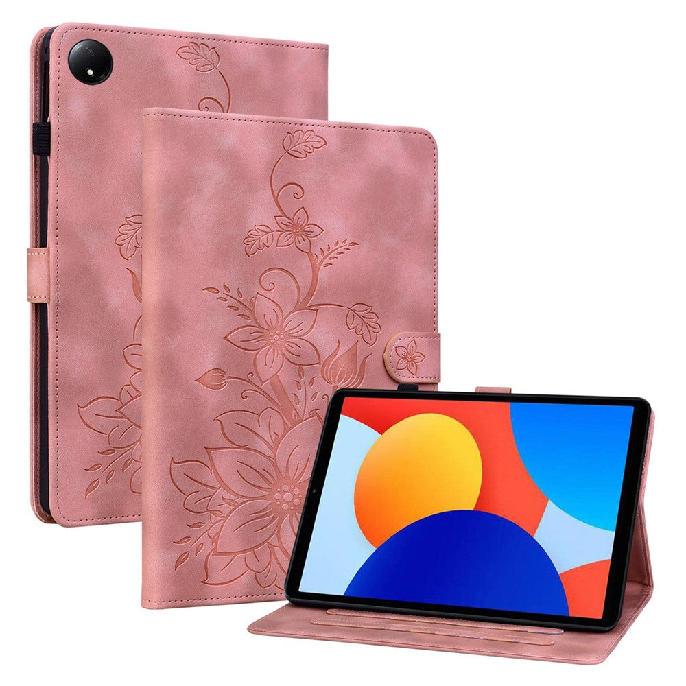 For Xiaomi Redmi Pad SE 4G 8.7 inch Case Lily Flower Imprint Card Slots Leather Tablet Cover