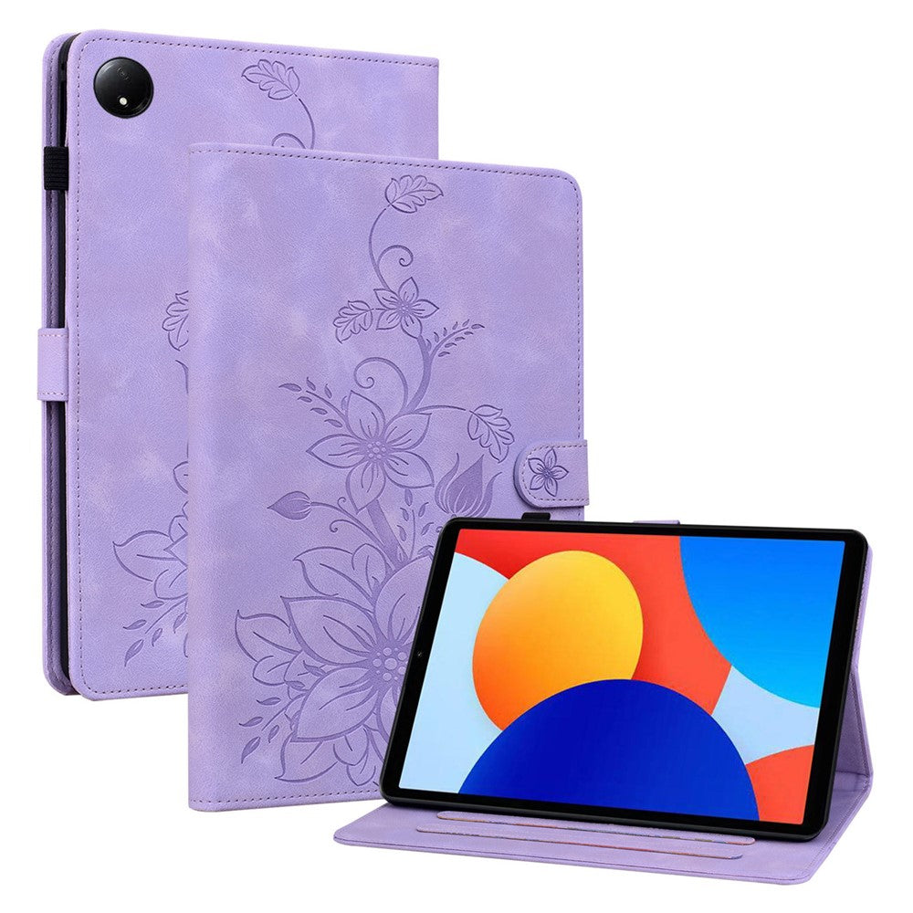 For Xiaomi Redmi Pad SE 4G 8.7 inch Case Lily Flower Imprint Card Slots Leather Tablet Cover
