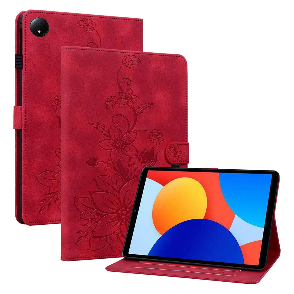 For Xiaomi Redmi Pad SE 4G 8.7 inch Case Lily Flower Imprint Card Slots Leather Tablet Cover