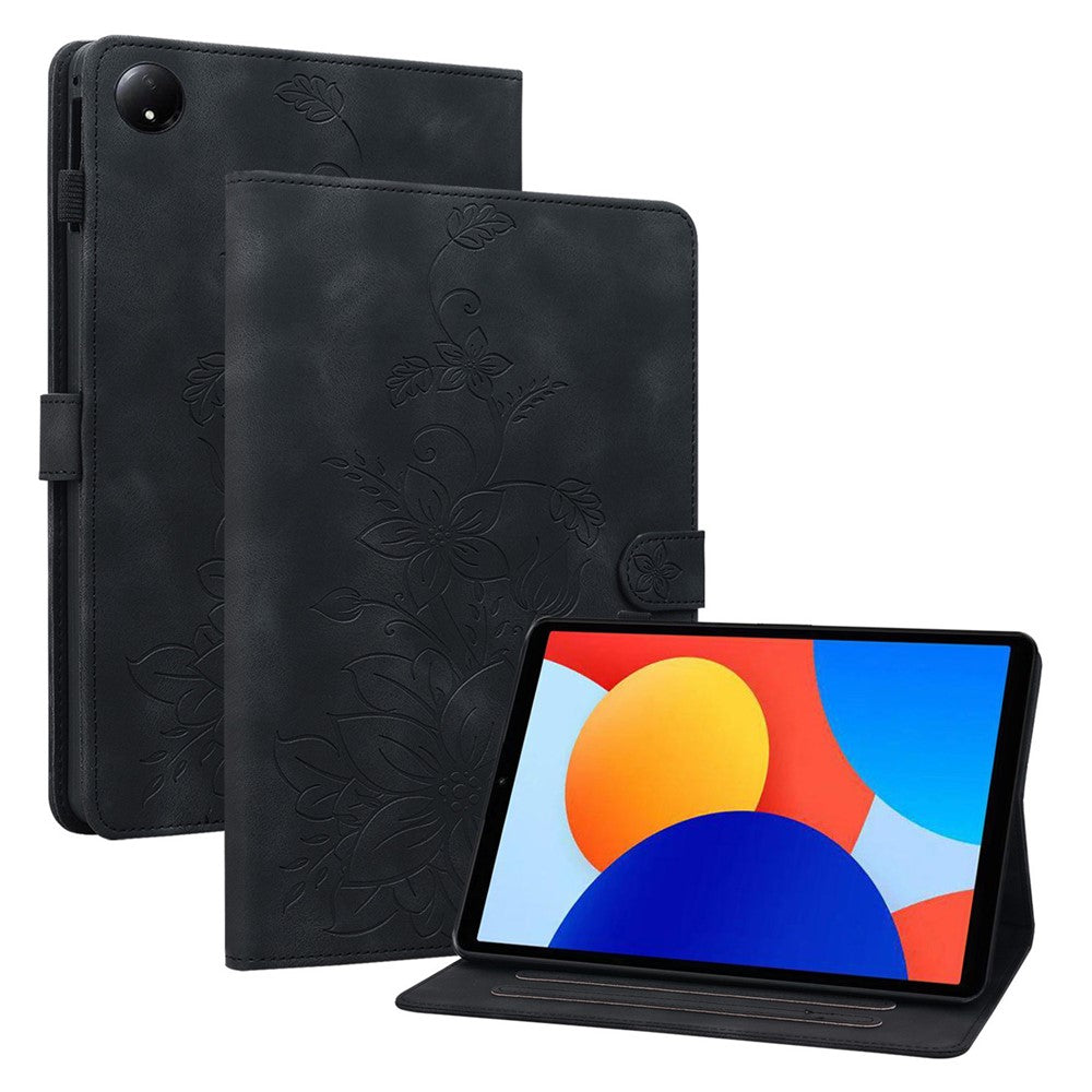 For Xiaomi Redmi Pad SE 4G 8.7 inch Case Lily Flower Imprint Card Slots Leather Tablet Cover