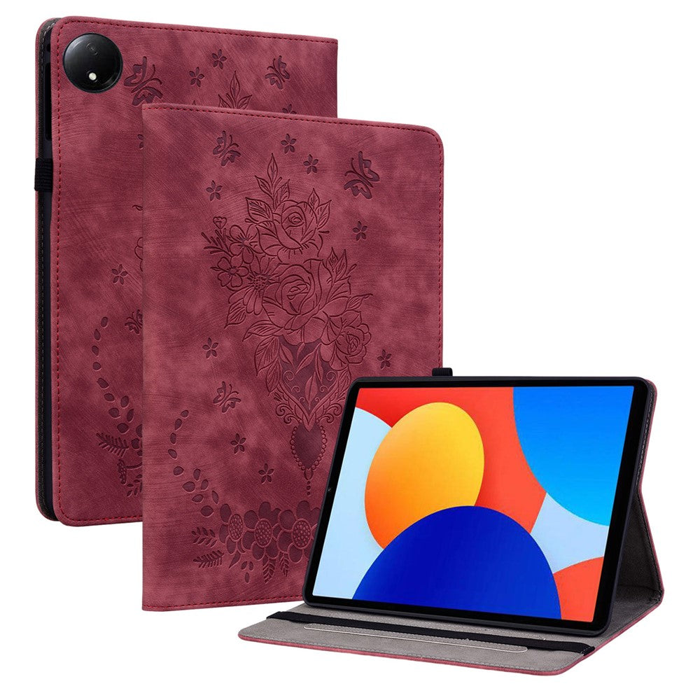 Xiaomi Redmi Pad SE 4G 8,7 tums fodral med korthållare, reptåligt läderfodral, rosblommatryck