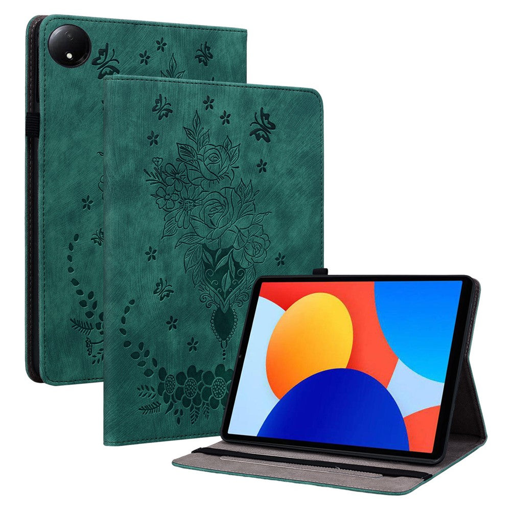 Xiaomi Redmi Pad SE 4G 8,7 tums fodral med korthållare, reptåligt läderfodral, rosblommatryck