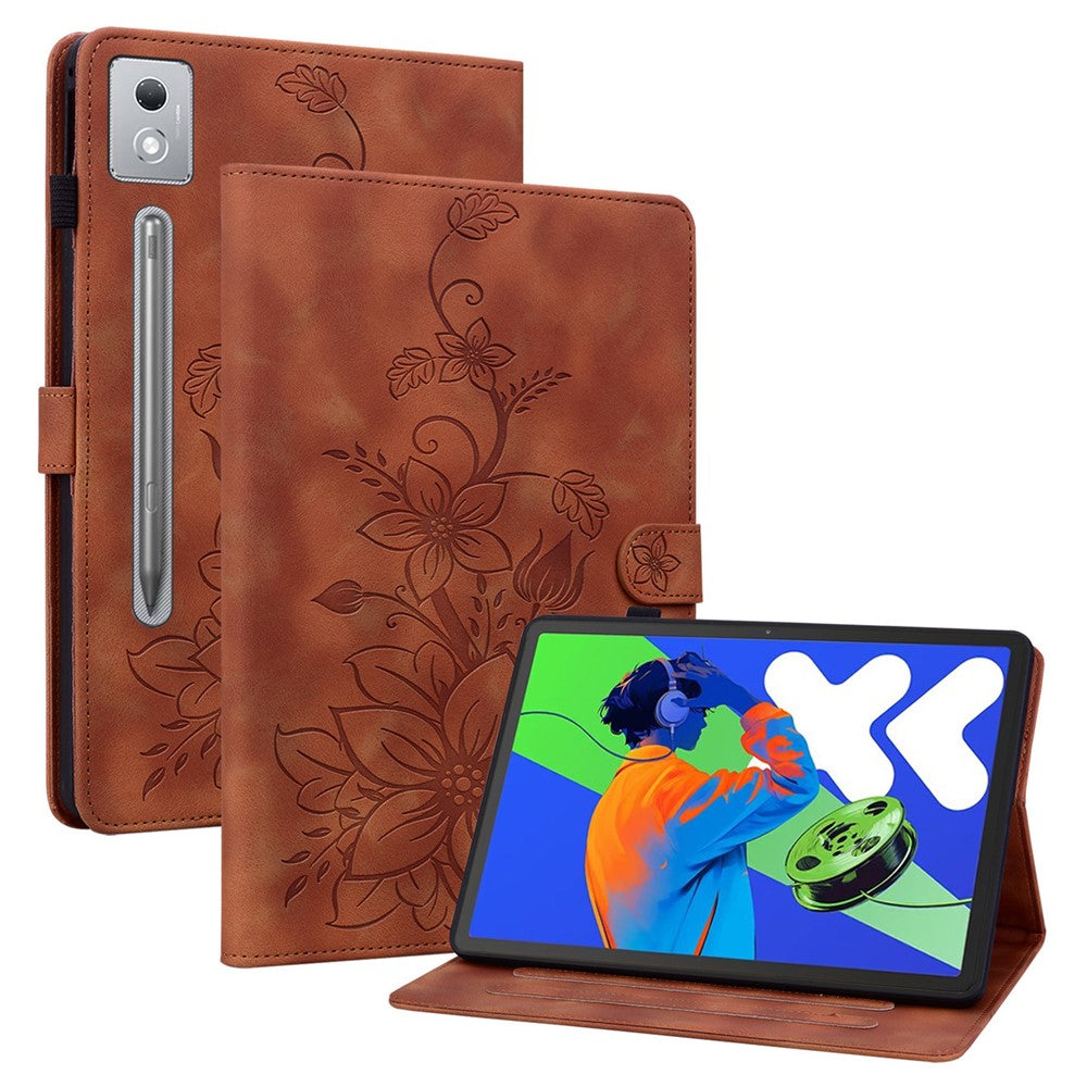 For Lenovo Tab P12 Pro 12.7 2025 / Xiaoxin Pad Pro 12.7 (2025) Case Lily Flower Imprint Card Slots Leather Tablet Cover
