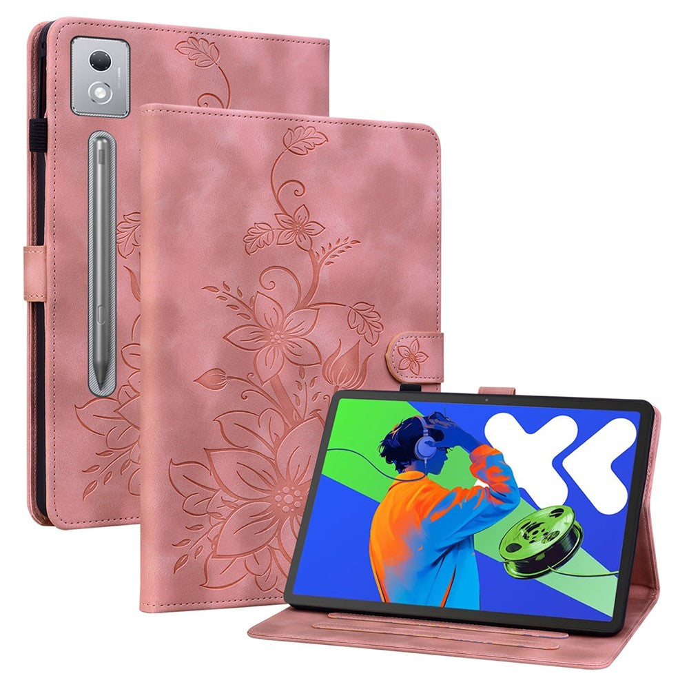 For Lenovo Tab P12 Pro 12.7 2025 / Xiaoxin Pad Pro 12.7 (2025) Case Lily Flower Imprint Card Slots Leather Tablet Cover