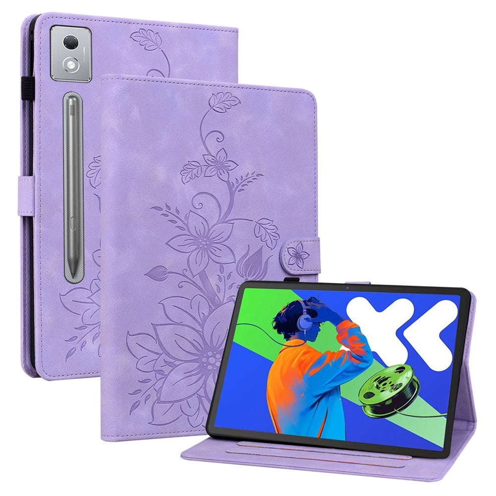 For Lenovo Tab P12 Pro 12.7 2025 / Xiaoxin Pad Pro 12.7 (2025) Case Lily Flower Imprint Card Slots Leather Tablet Cover
