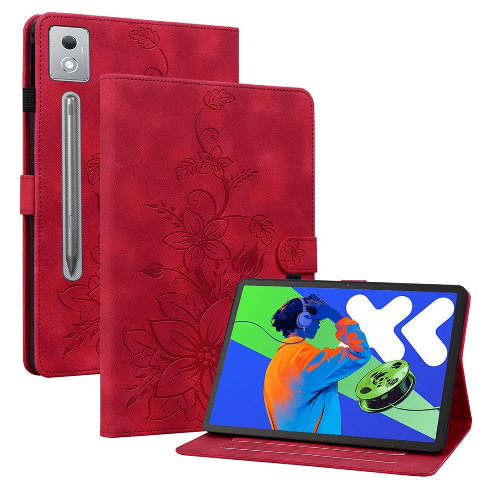 For Lenovo Tab P12 Pro 12.7 2025 / Xiaoxin Pad Pro 12.7 (2025) Case Lily Flower Imprint Card Slots Leather Tablet Cover