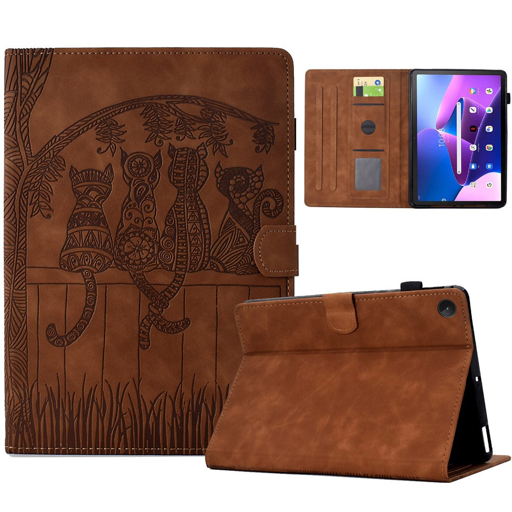 For Lenovo Tab M10 Plus (3rd Gen) Case Cats Imprinted PU Leather Card Slots Tablet Cover