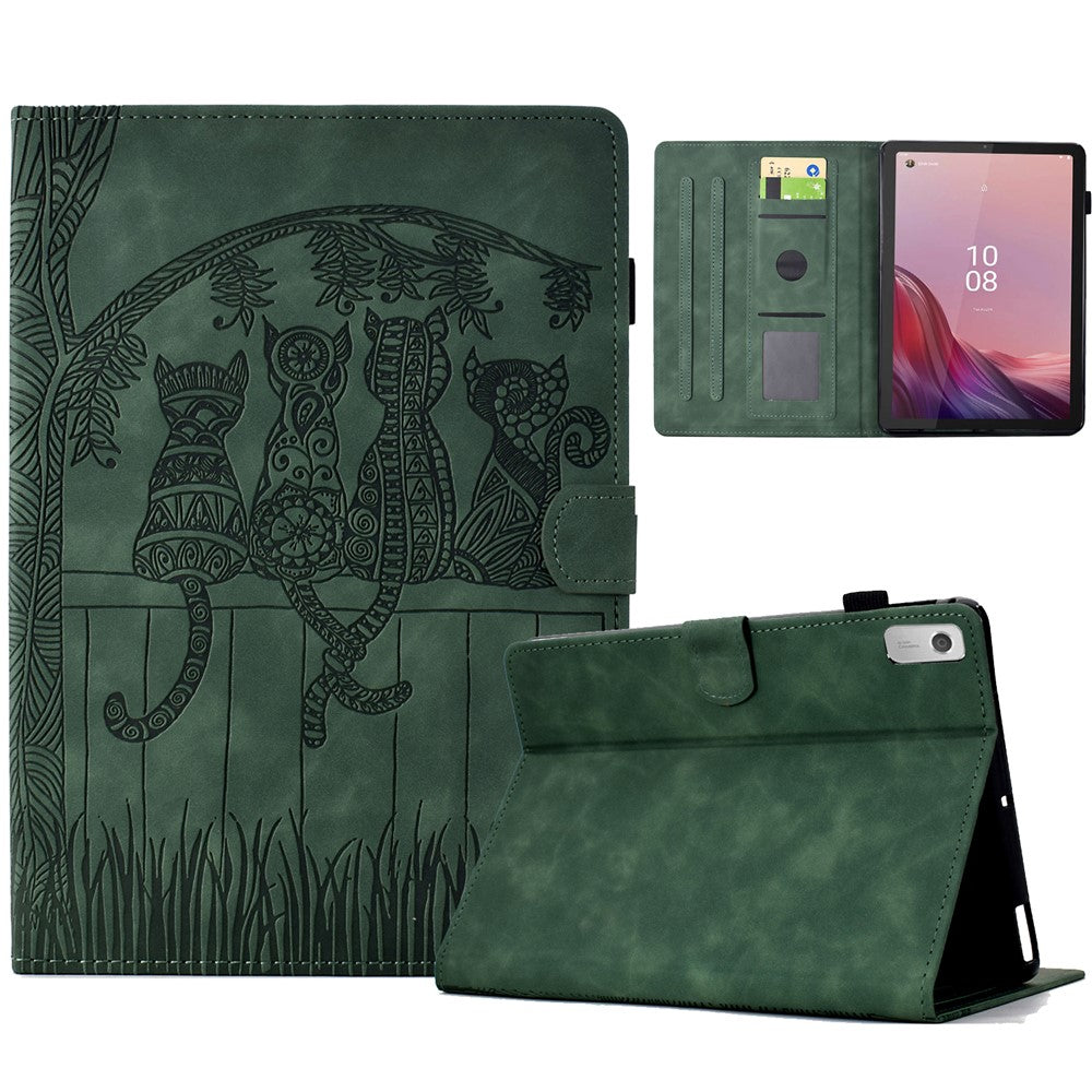 For Lenovo Tab M9 TB-310FU Case Cats Imprinted PU Leather Card Slots Tablet Cover