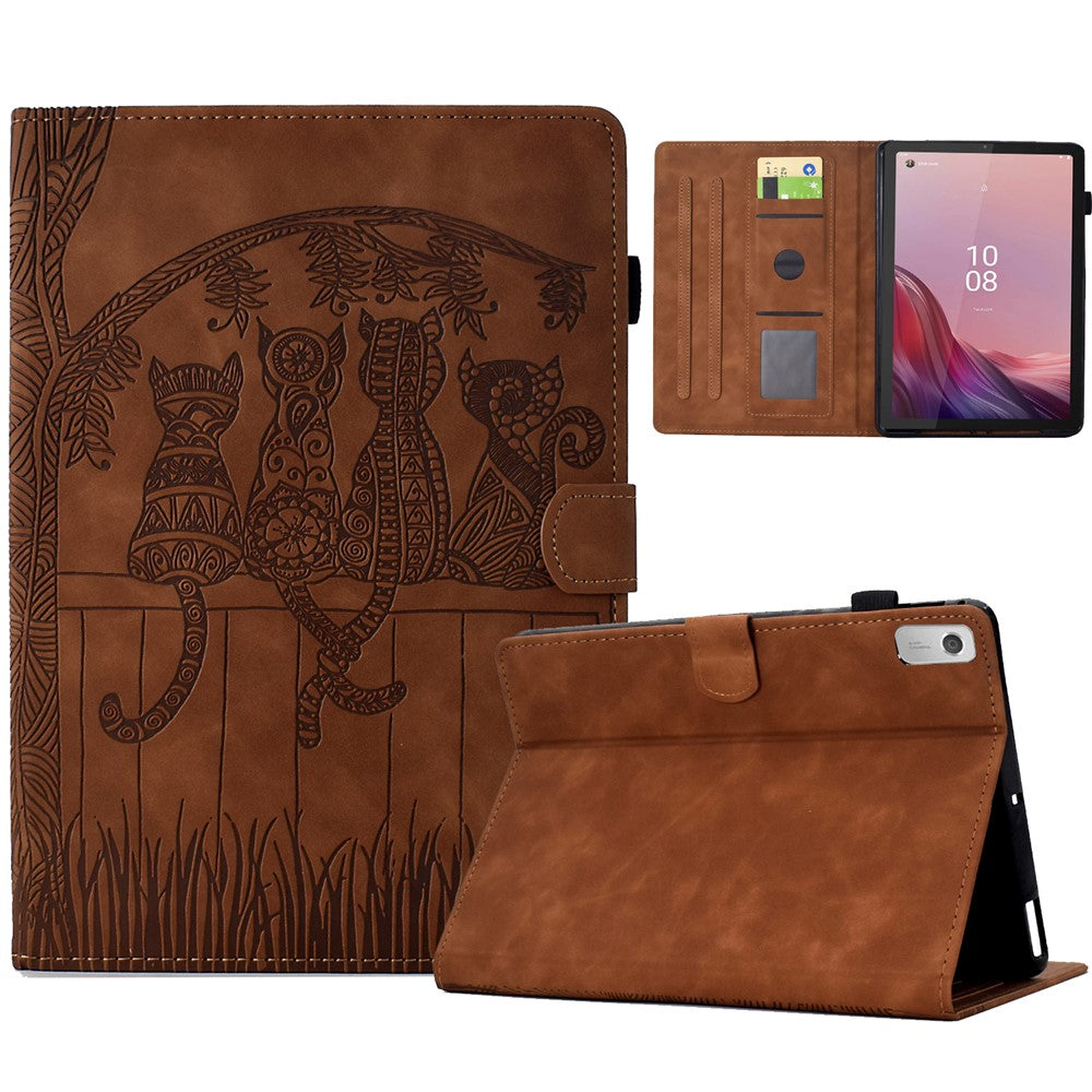 For Lenovo Tab M9 TB-310FU Case Cats Imprinted PU Leather Card Slots Tablet Cover