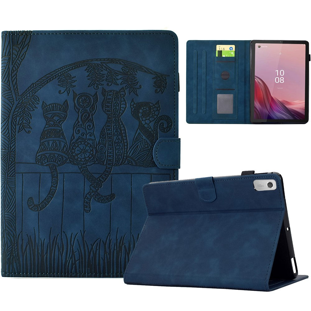 For Lenovo Tab M9 TB-310FU Case Cats Imprinted PU Leather Card Slots Tablet Cover
