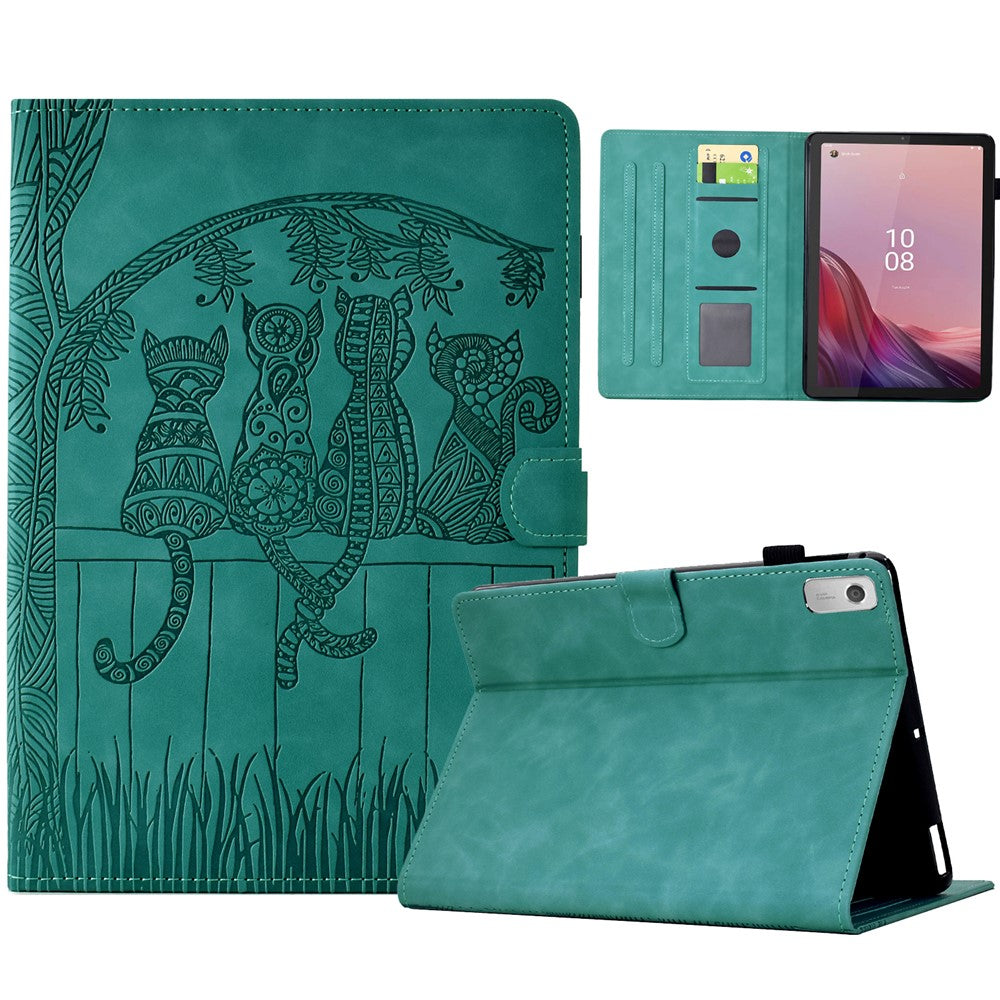 For Lenovo Tab M9 TB-310FU Case Cats Imprinted PU Leather Card Slots Tablet Cover