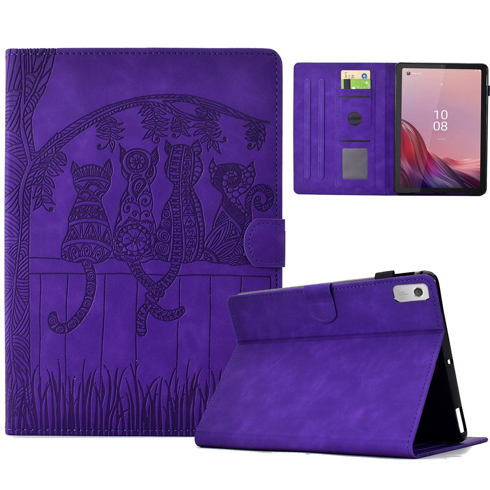 For Lenovo Tab M9 TB-310FU Case Cats Imprinted PU Leather Card Slots Tablet Cover