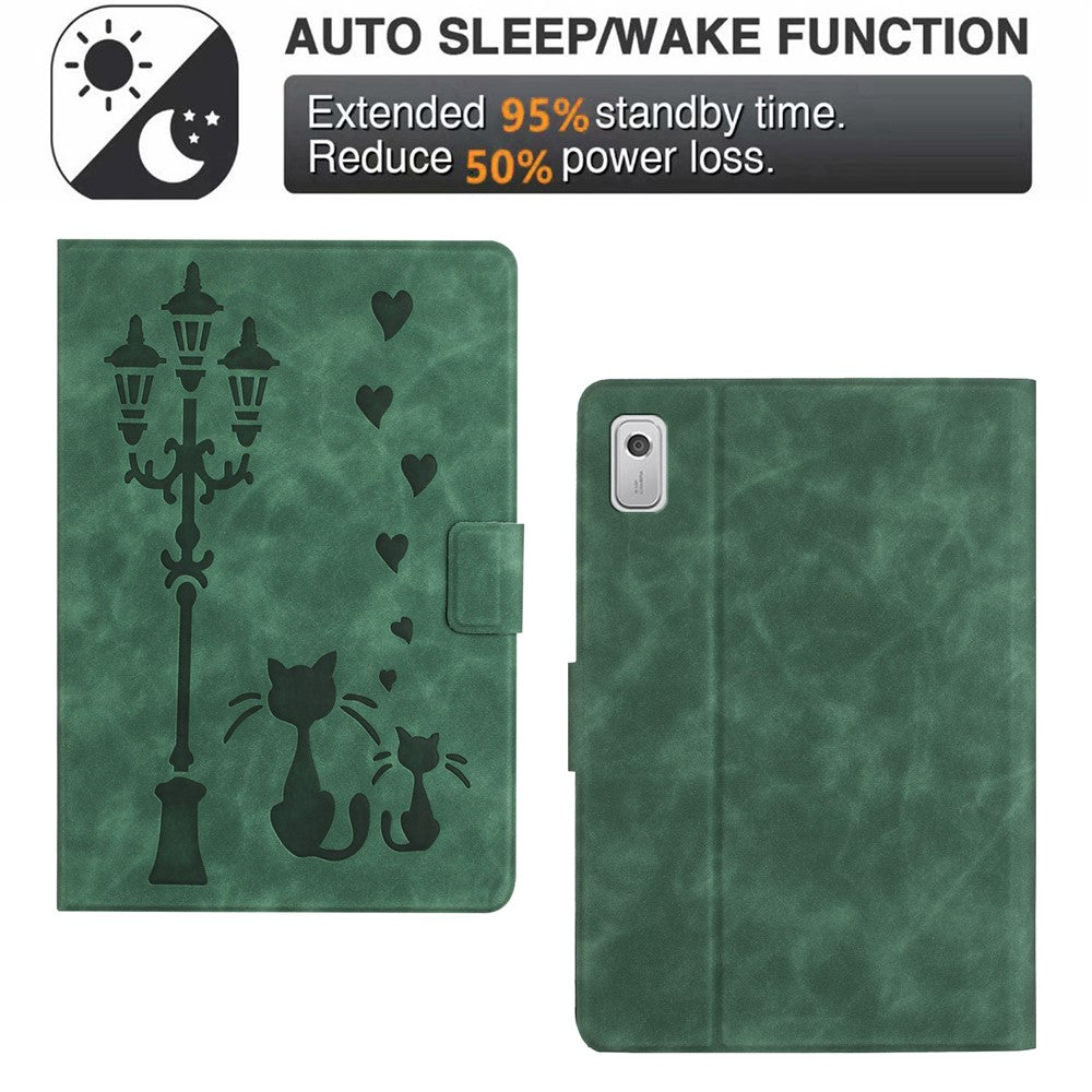 For Lenovo Tab M9 TB-310FU Case Couple Cat Imprinted Microfiber Leather Smart Tablet Cover