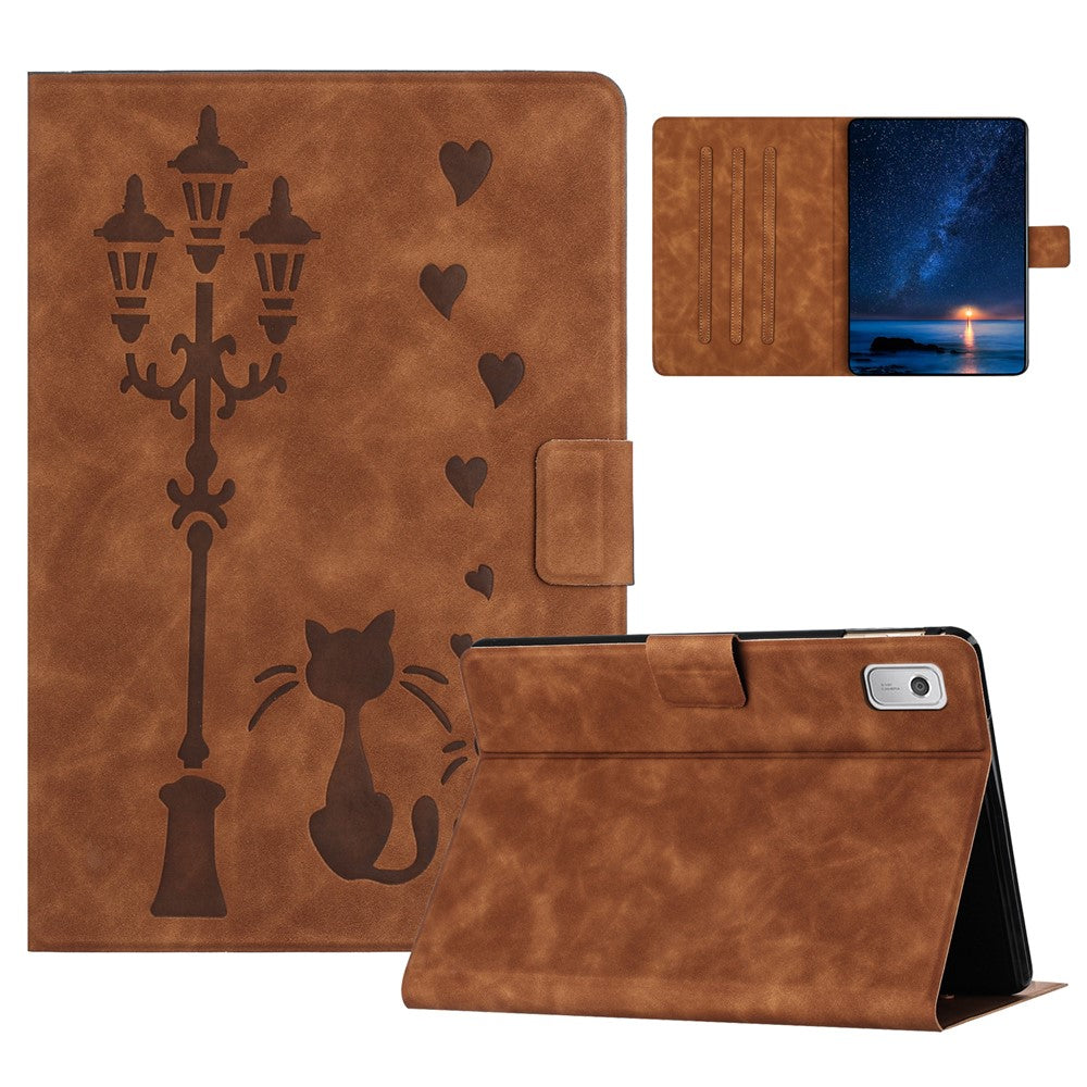 For Lenovo Tab M9 TB-310FU Case Couple Cat Imprinted Microfiber Leather Smart Tablet Cover