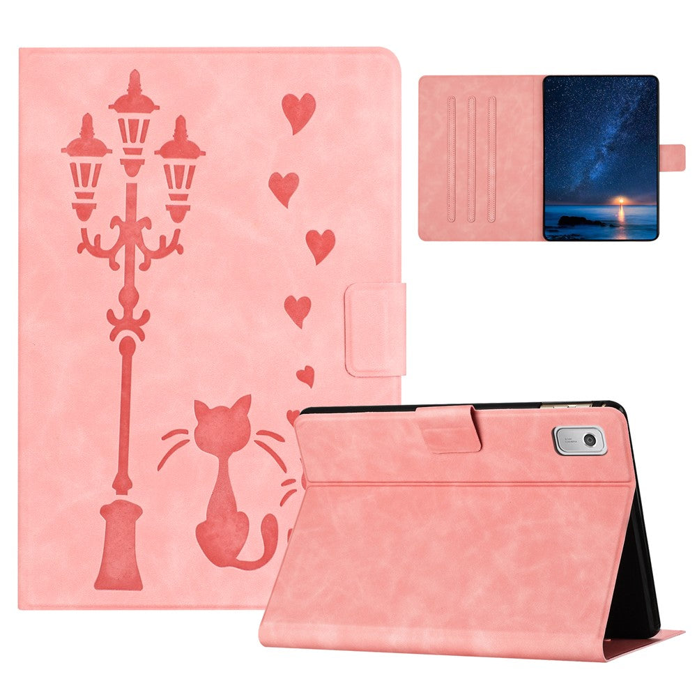 For Lenovo Tab M9 TB-310FU Case Couple Cat Imprinted Microfiber Leather Smart Tablet Cover