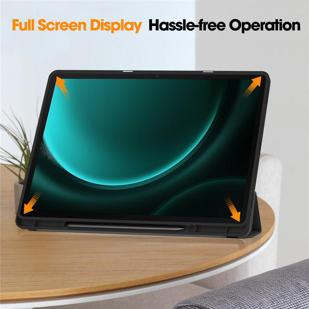 For Samsung Galaxy Tab S10+ Case PU Leather+TPU Trifold Stand Tablet Cover with Pencil Holder
