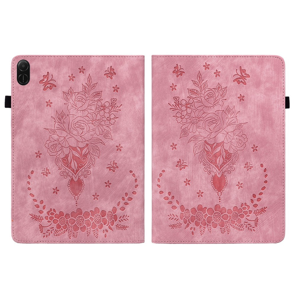 For Honor Pad X8b / Pad X8a Case Card Holder Anti-Scratch Leather Cover Rose Flower Imprint